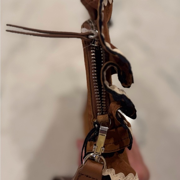 Loeffler Randall Clutch Wristlet Coastal Cowgirl Brown Suede Ruffled Trim NWOT - Picture 13 of 15